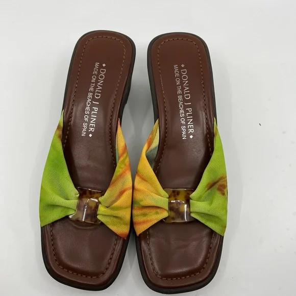 Donald  J Pliner Tie Dye Green Orange  Fabric Mesh Wedge/Slide Sandals 8 M - Picture 6 of 8